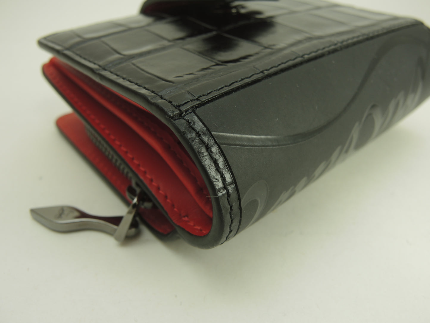 クリスチャンルブタン 2折財布 パロマ クロコ型押レザー黒赤 コンパクトウォレット 美品@ 6