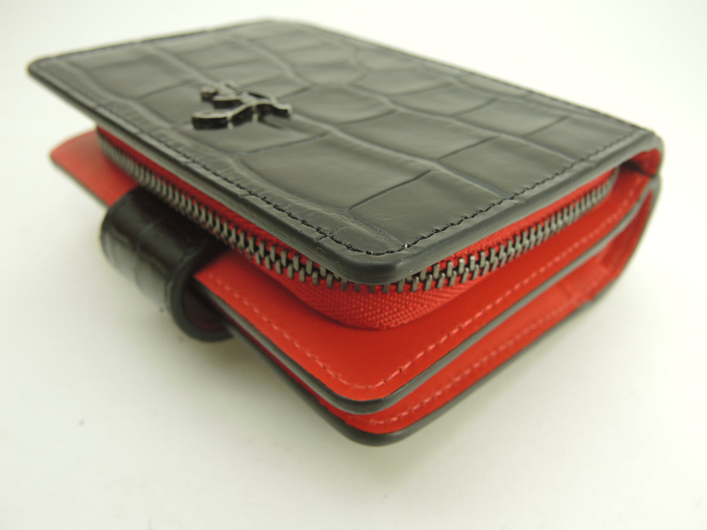 クリスチャンルブタン 2折財布 パロマ クロコ型押レザー黒赤 コンパクトウォレット 美品@ 6