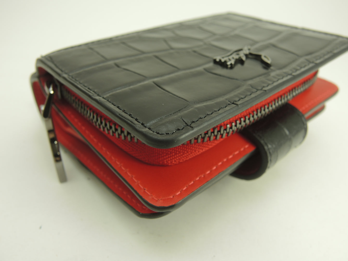 クリスチャンルブタン 2折財布 パロマ クロコ型押レザー黒赤 コンパクトウォレット 美品@ 6