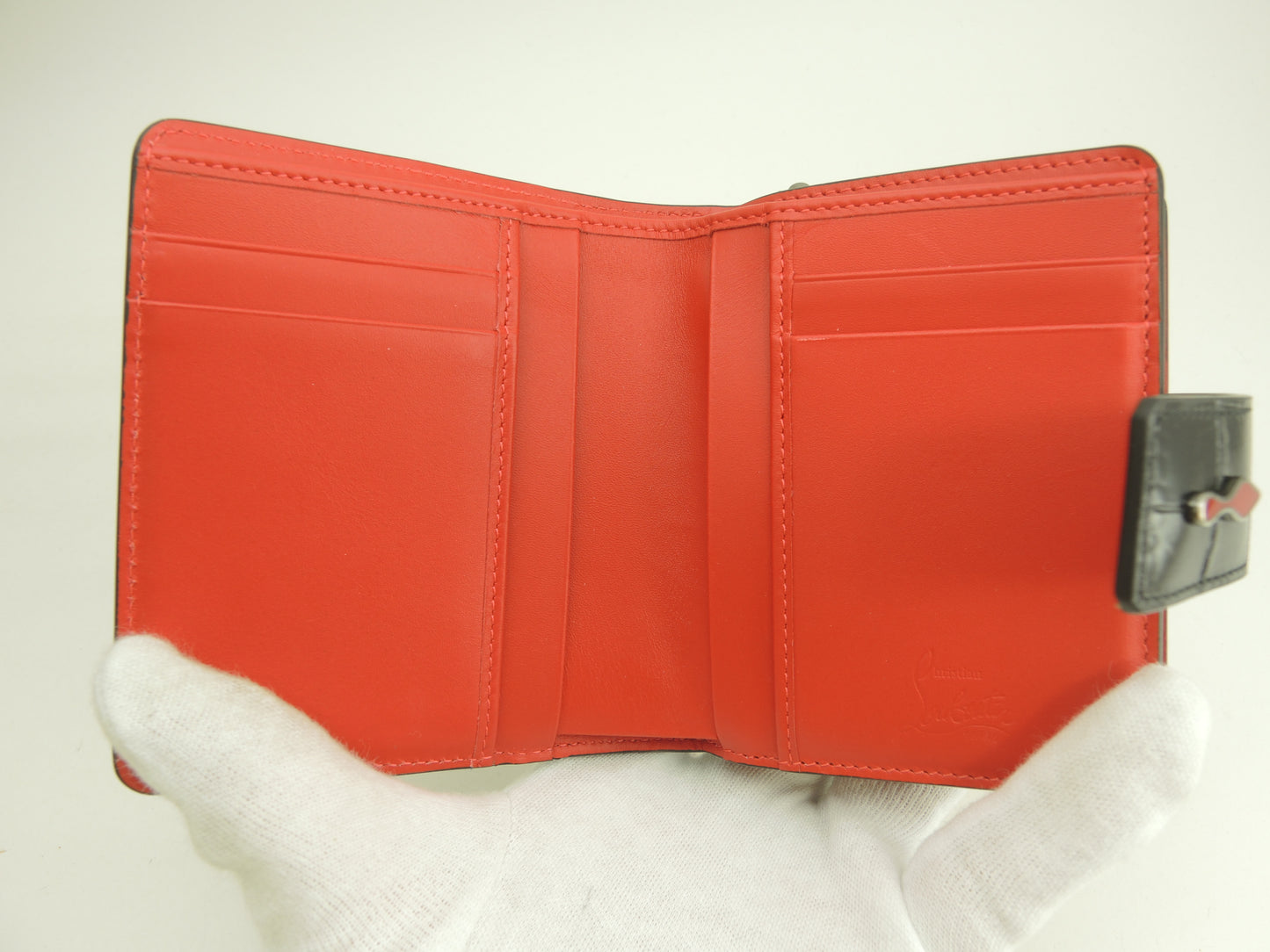 クリスチャンルブタン 2折財布 パロマ クロコ型押レザー黒赤 コンパクトウォレット 美品@ 6