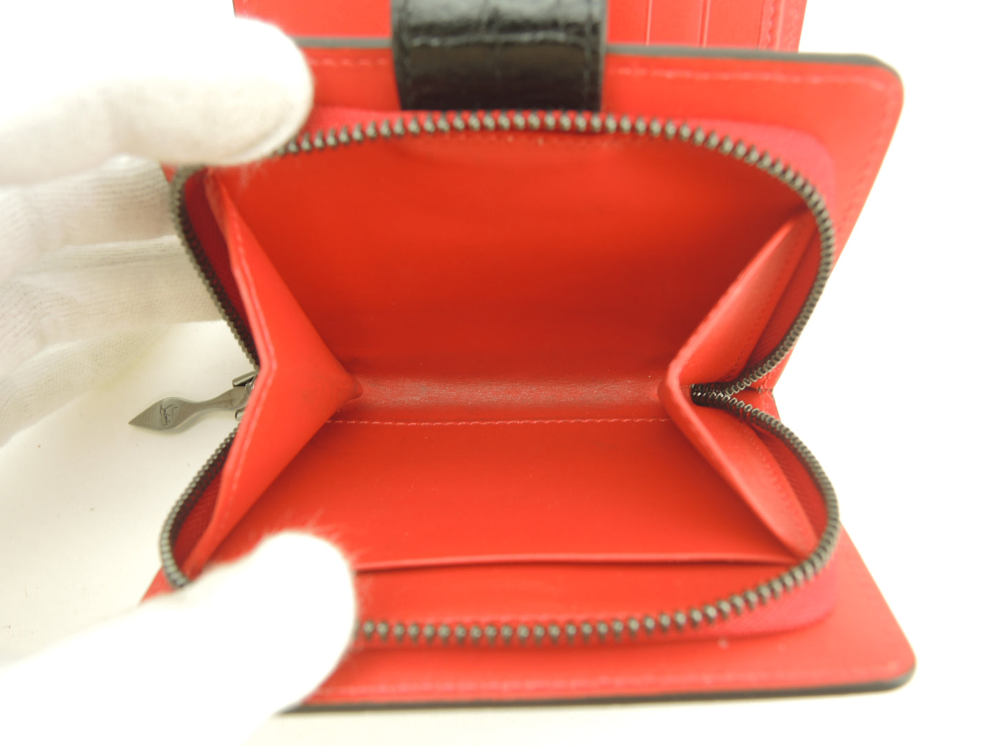 クリスチャンルブタン 2折財布 パロマ クロコ型押レザー黒赤 コンパクトウォレット 美品@ 6