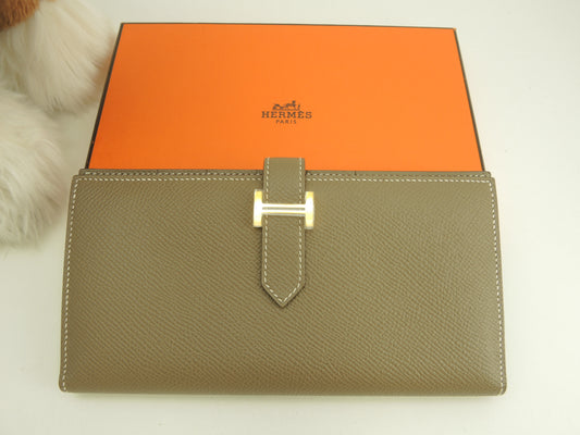 エルメス ベアンスフレ エプソン エトープ まち付2折長財布 ロングウォレット 未使用@Y 6