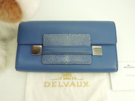 デルボー 2折長財布 マダム レザー青 エイ革付 美品@ 1