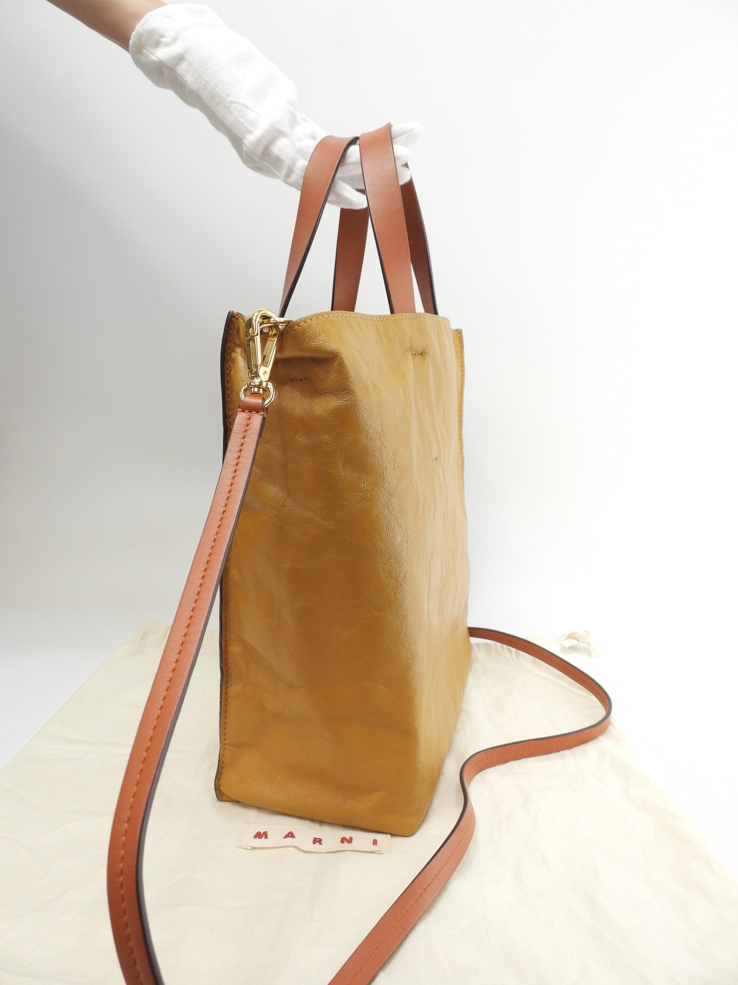 マルニ s付トートバッグ MuseoSoftスモール レザー/からし灰 美品@ 1