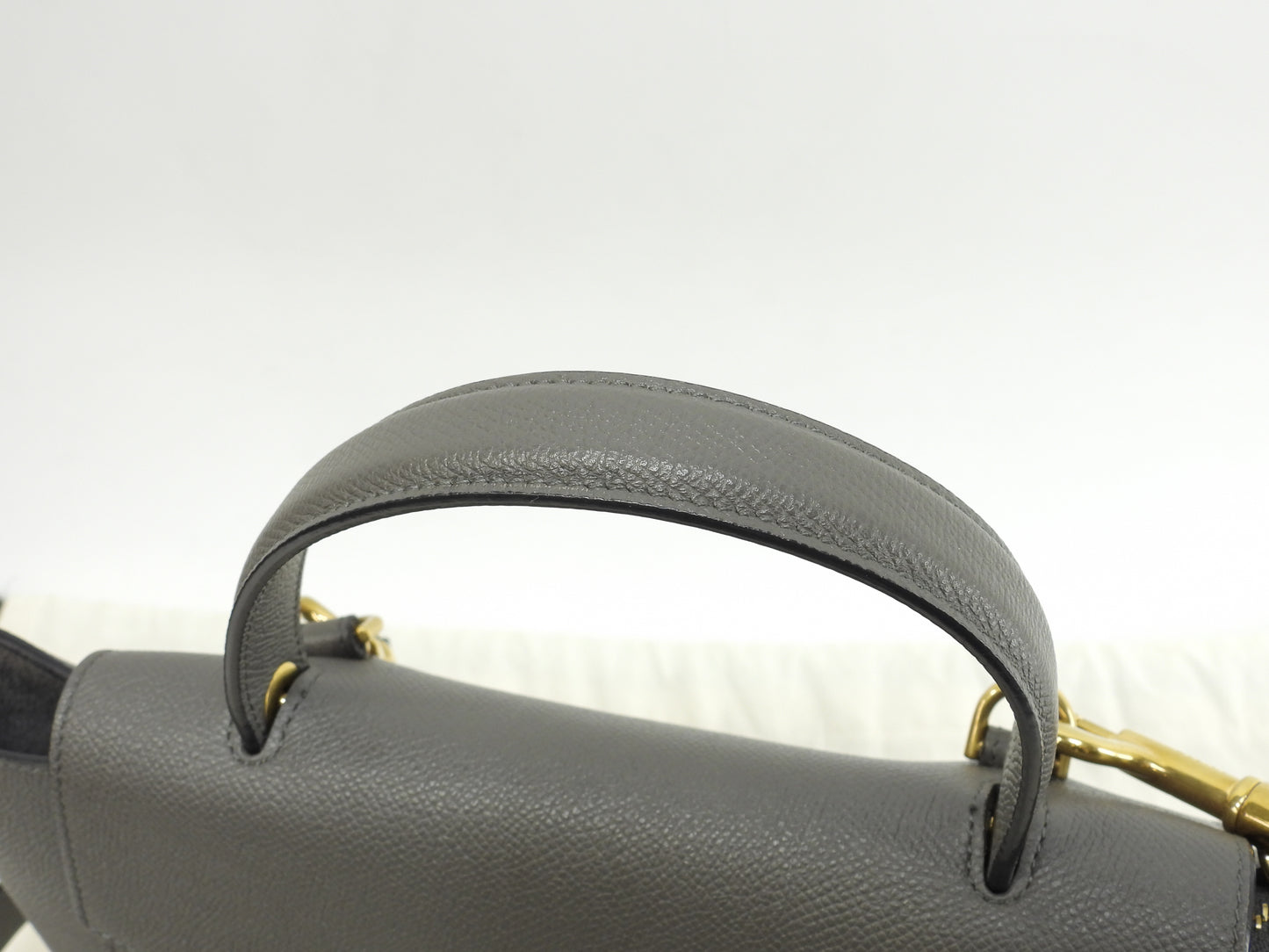 セリーヌ ベルトバッグマイクロ 型押レザー 灰 ポシェット s付ハンドバッグ美品@S-MP-0147