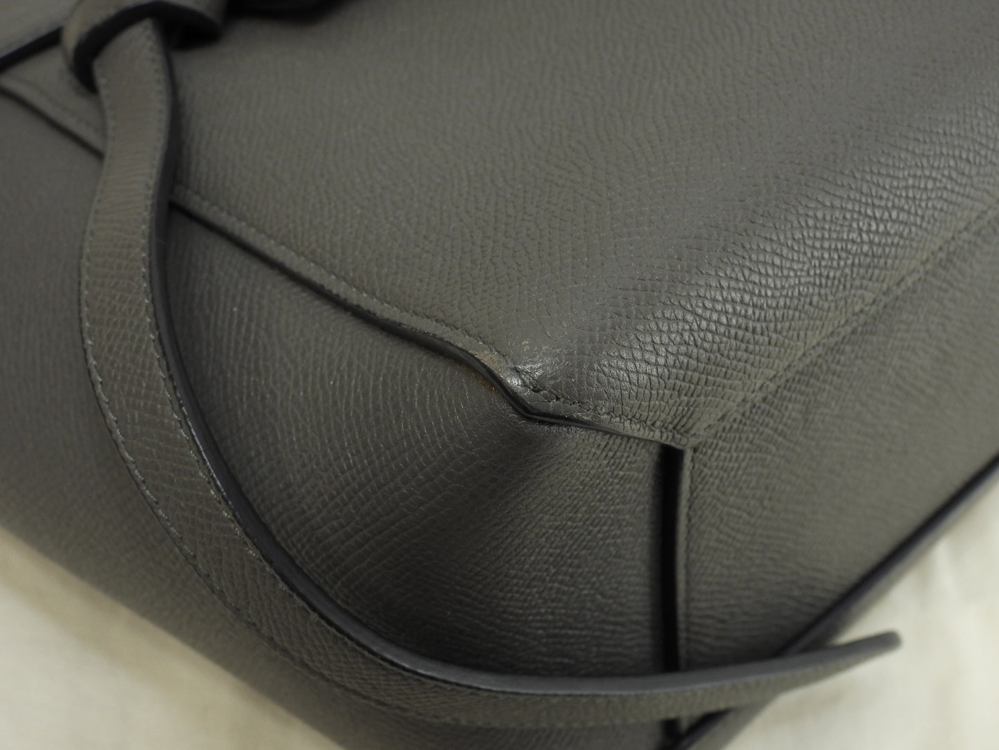 セリーヌ ベルトバッグマイクロ 型押レザー 灰 ポシェット s付ハンドバッグ美品@S-MP-0147