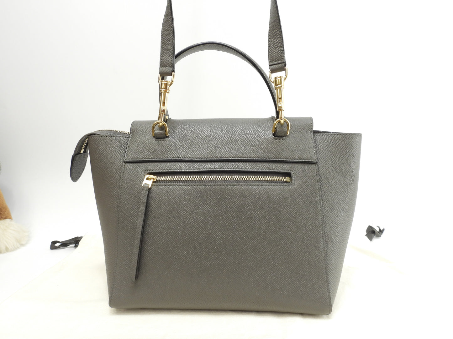 セリーヌ ベルトバッグマイクロ 型押レザー 灰 ポシェット s付ハンドバッグ美品@S-MP-0147