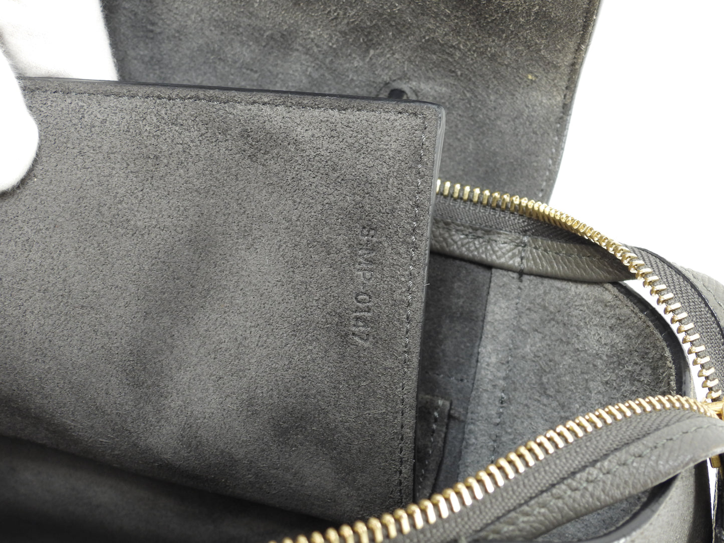 セリーヌ ベルトバッグマイクロ 型押レザー 灰 ポシェット s付ハンドバッグ美品@S-MP-0147