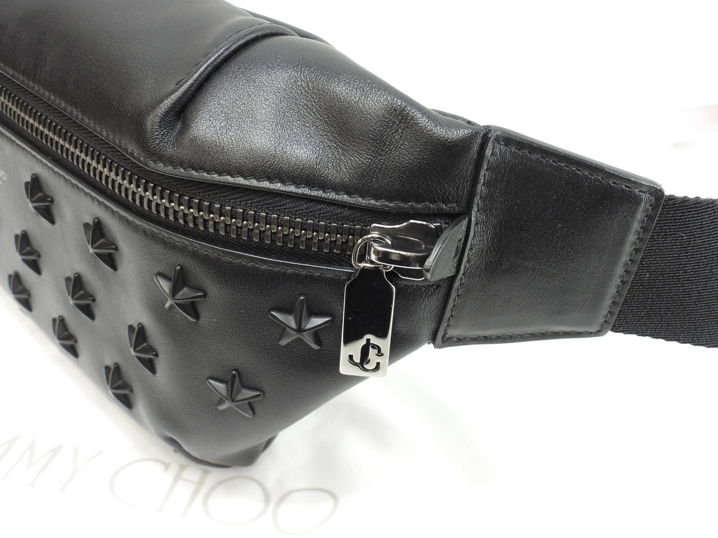 ジミーチュウ フィンズリー 黒星スタッズ レザー黒 ボディバッグ ウエストバッグ 極美品@SYX6RK
