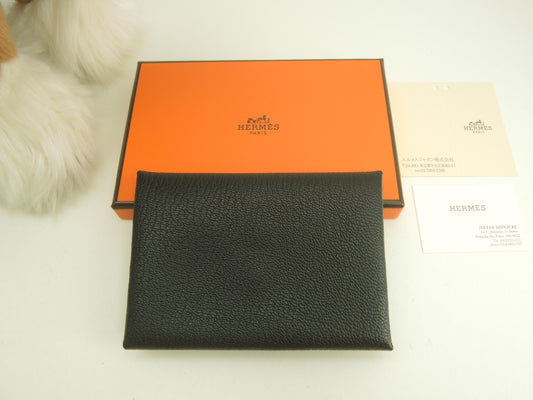 エルメス カルヴィデュオ シェーブルレザー 黒 コンパクトウォレット ミニサイフ 新品@U