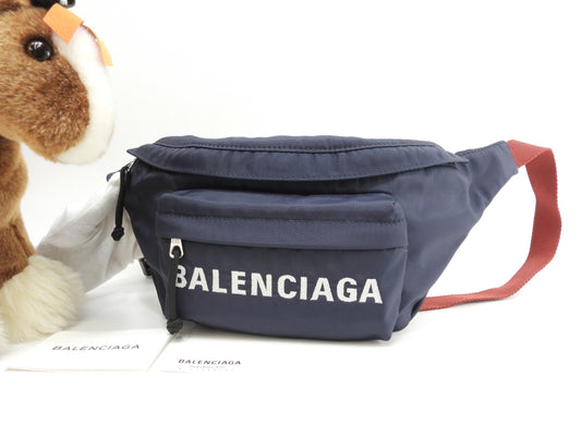 バレンシアガ ベルトバッグ エブリデイ ナイロン紺赤 クロスボディバッグ 極美品@ 49