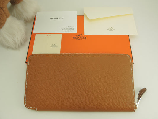 エルメス アザップロングシルクイン ヴォーエプソン ゴールド ラウンドジップ長財布 新品@U 2