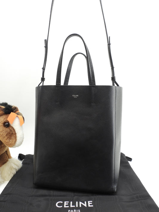 セリーヌ ヴァーティカルカバ スモール レザー黒 ポシェット ハンドバッグ トートバッグ@S-CU-5118