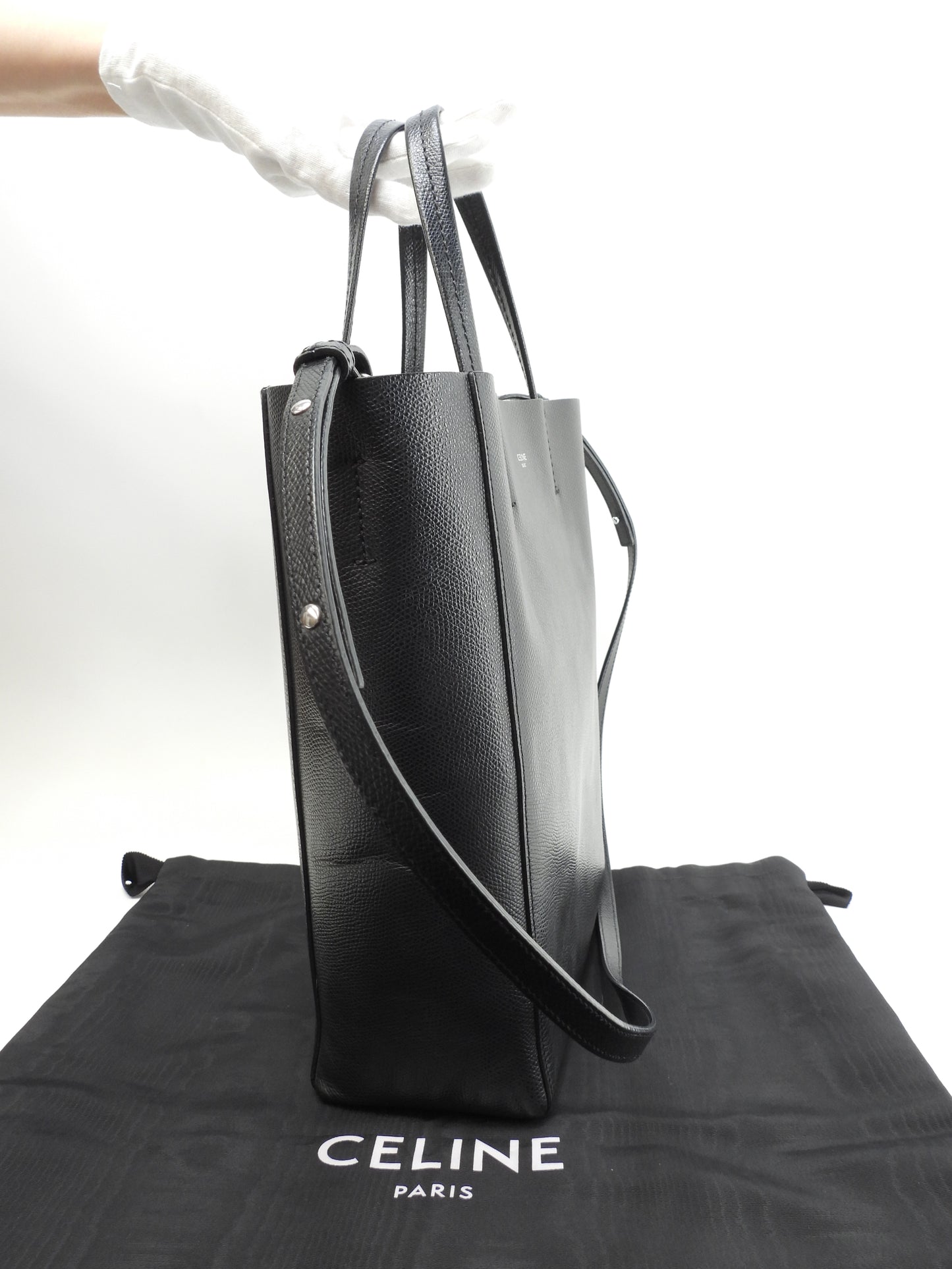 セリーヌ ヴァーティカルカバ スモール レザー黒 ポシェット ハンドバッグ トートバッグ@S-CU-5118