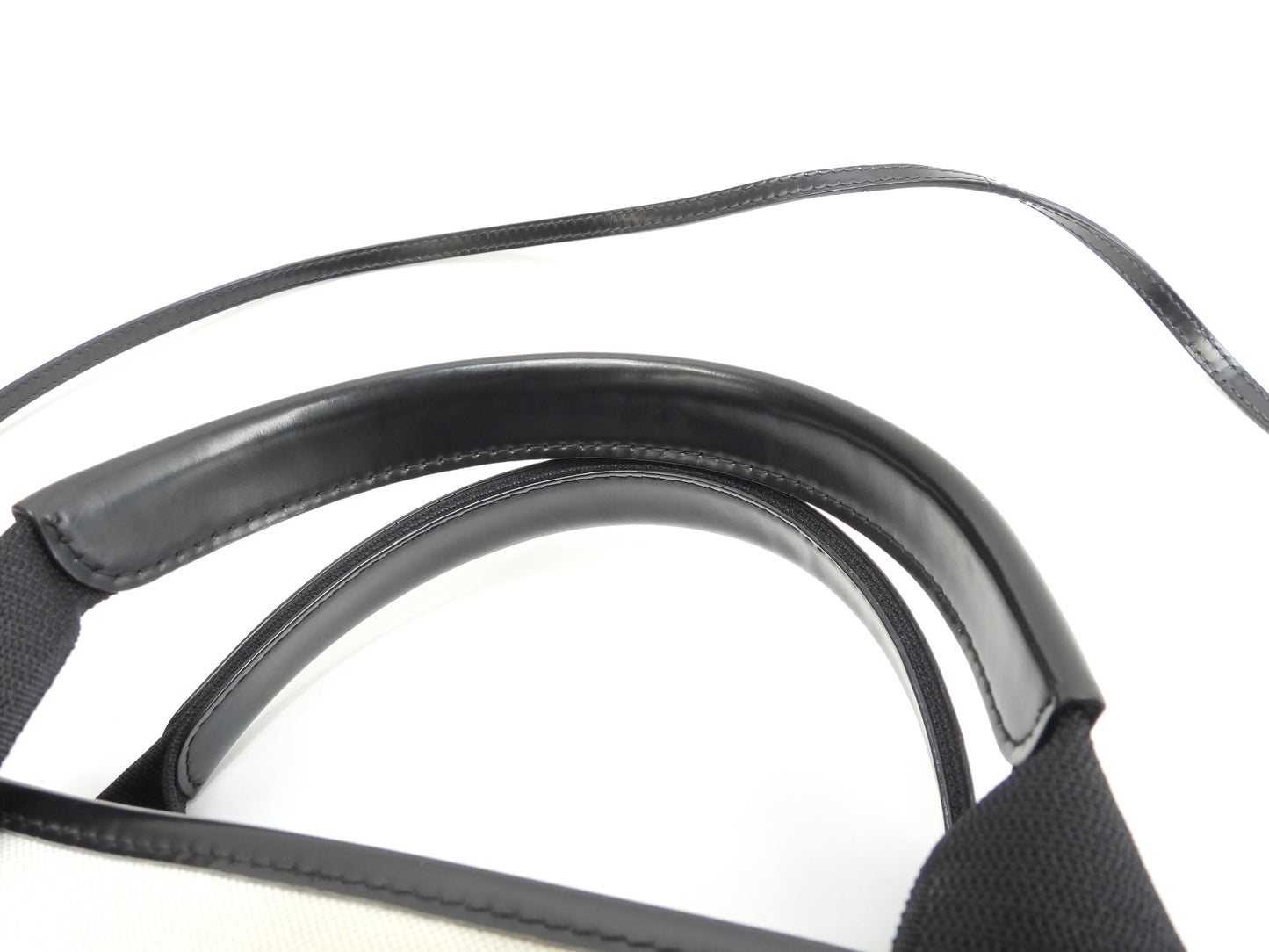 バレンシアガ ネイビーカバXS コットン/レザー 白黒 ポシェット ミニハンドバッグ@ 62