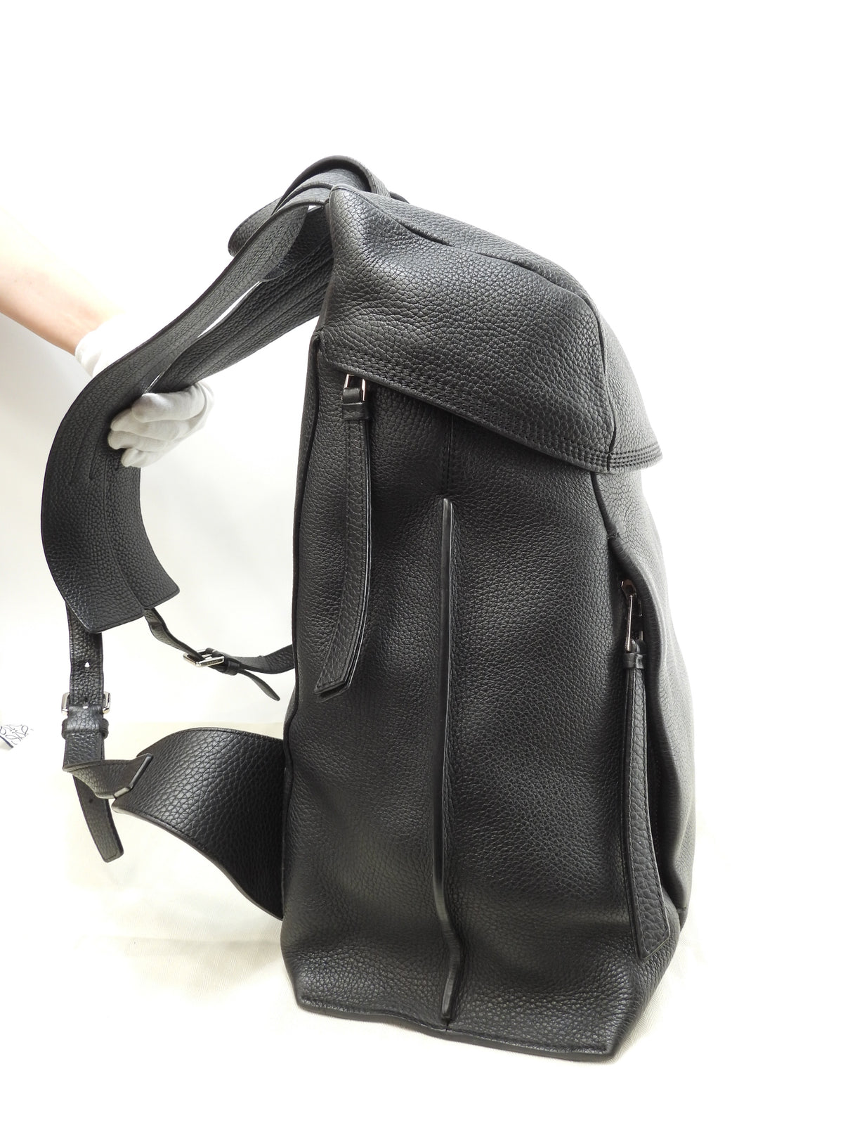 ロエベ Tバックパック 型押レザー黒 メンズリュックサック 極美品@051706
