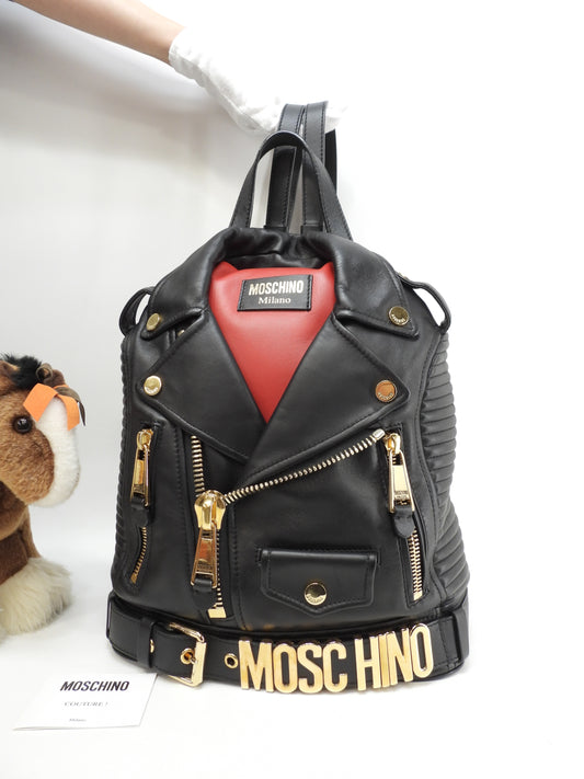 モスキーノ バックパック レザー黒 ライダース ハンドバッグ 美品@ 52