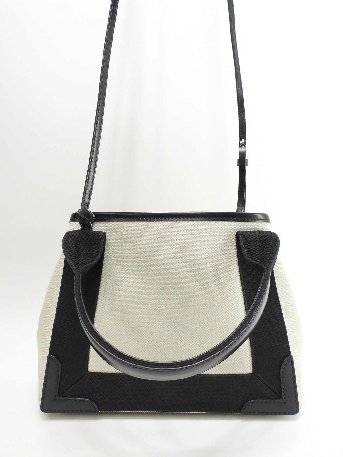 バレンシアガ ネイビーカバXS コットン/レザー 白黒 ポシェット ミニハンドバッグ@ 62