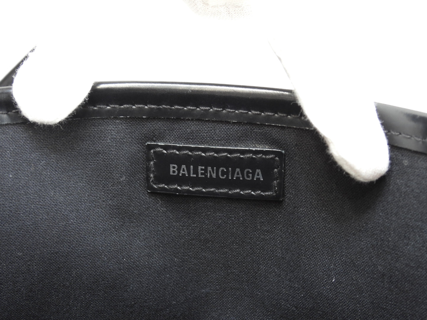 バレンシアガ ネイビーカバXS コットン/レザー 白黒 ポシェット ミニハンドバッグ@ 62