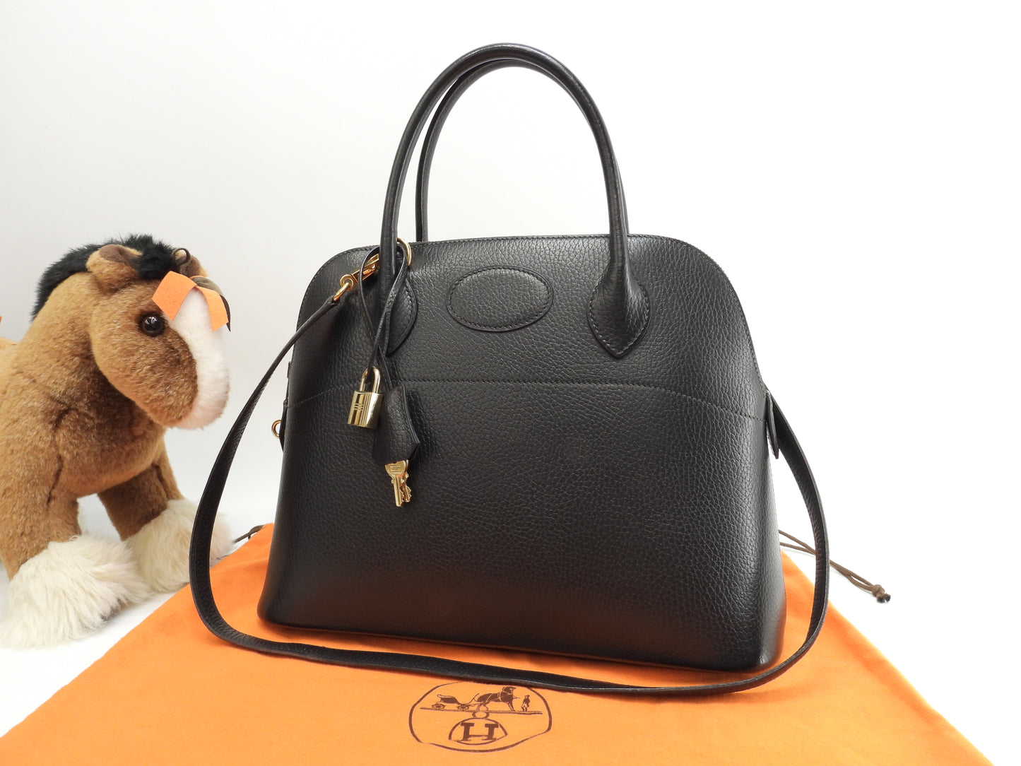エルメス ボリード31 アルデンヌ黒 ゴールド金具 s付ハンドバッグ@〇Z
