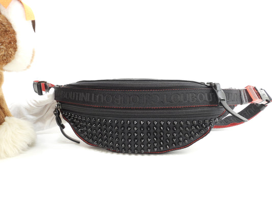 クリスチャンルブタン ボディバッグ Parisnyc ナイロン黒赤 ウエストバッグ@ 8