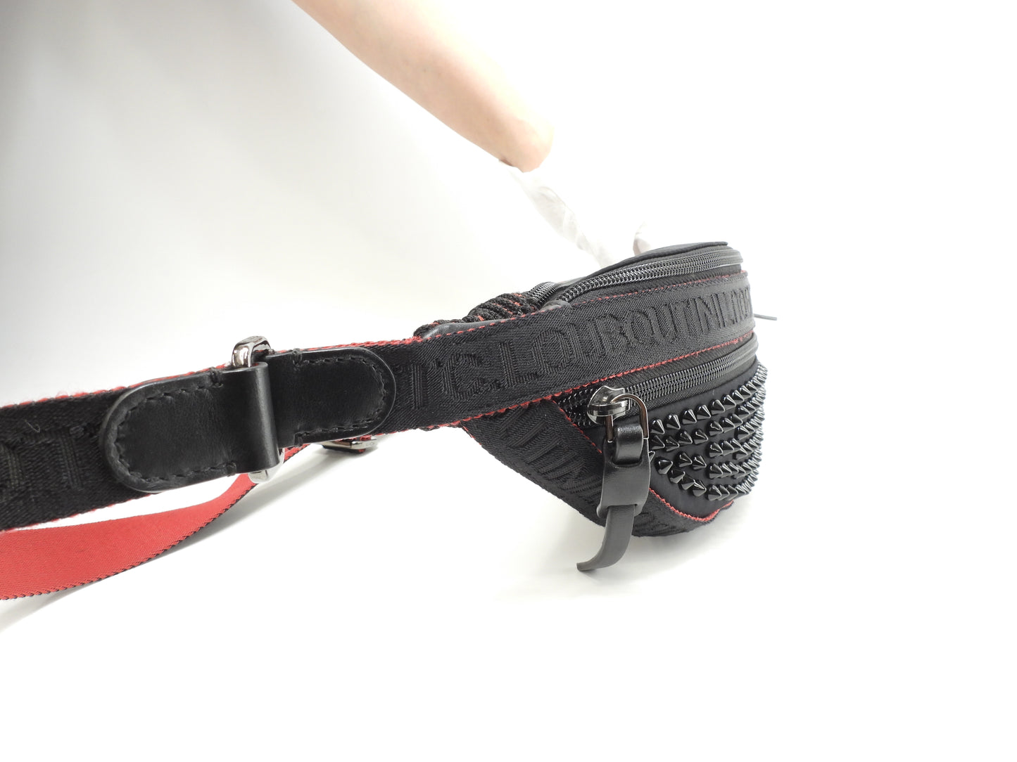 クリスチャンルブタン ボディバッグ Parisnyc ナイロン黒赤 ウエストバッグ@ 8