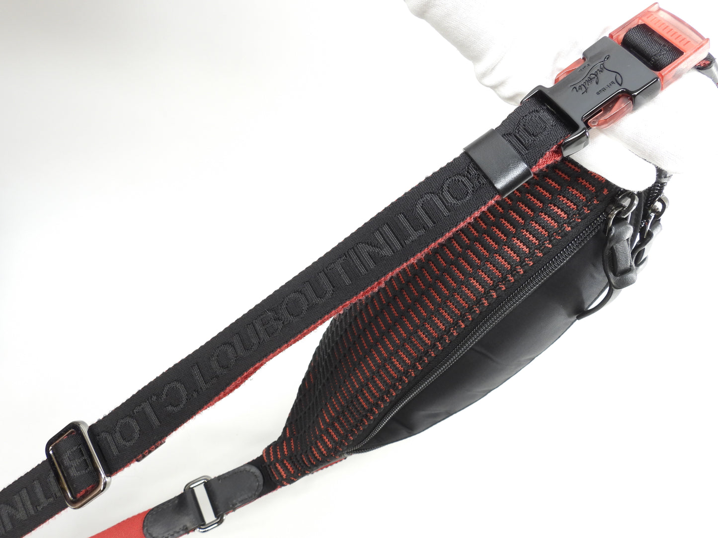 クリスチャンルブタン ボディバッグ Parisnyc ナイロン黒赤 ウエストバッグ@ 8