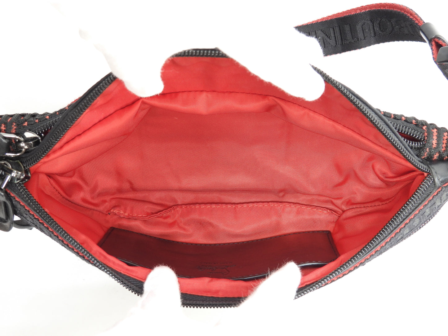 クリスチャンルブタン ボディバッグ Parisnyc ナイロン黒赤 ウエストバッグ@ 8