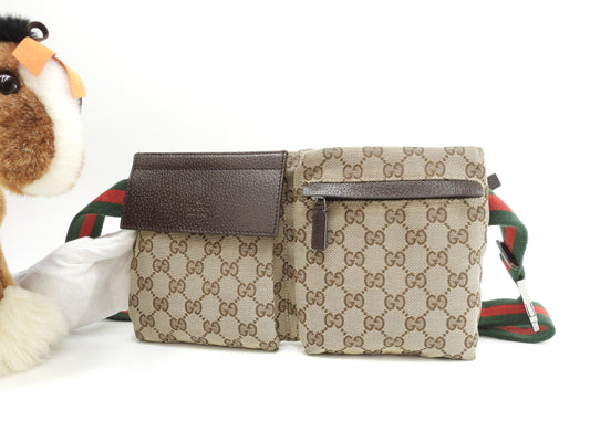 グッチ ボディバッグ GGシュプリーム コットン革茶 ヴェビング ベルトバッグ@ 14