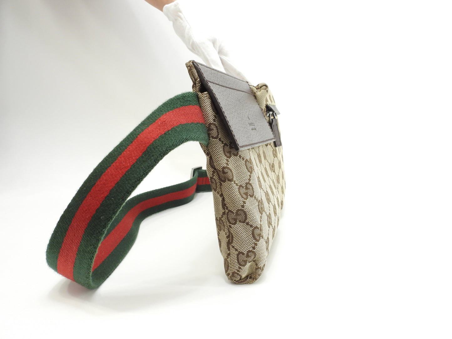 グッチ ボディバッグ GGシュプリーム コットン革茶 ヴェビング ベルトバッグ@ 14