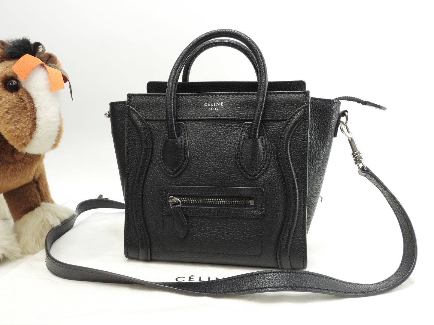 セリーヌ ラゲージナノ ドラムドレザー 黒 ポシェット ミニハンドバッグ 美品@S-VP-0172