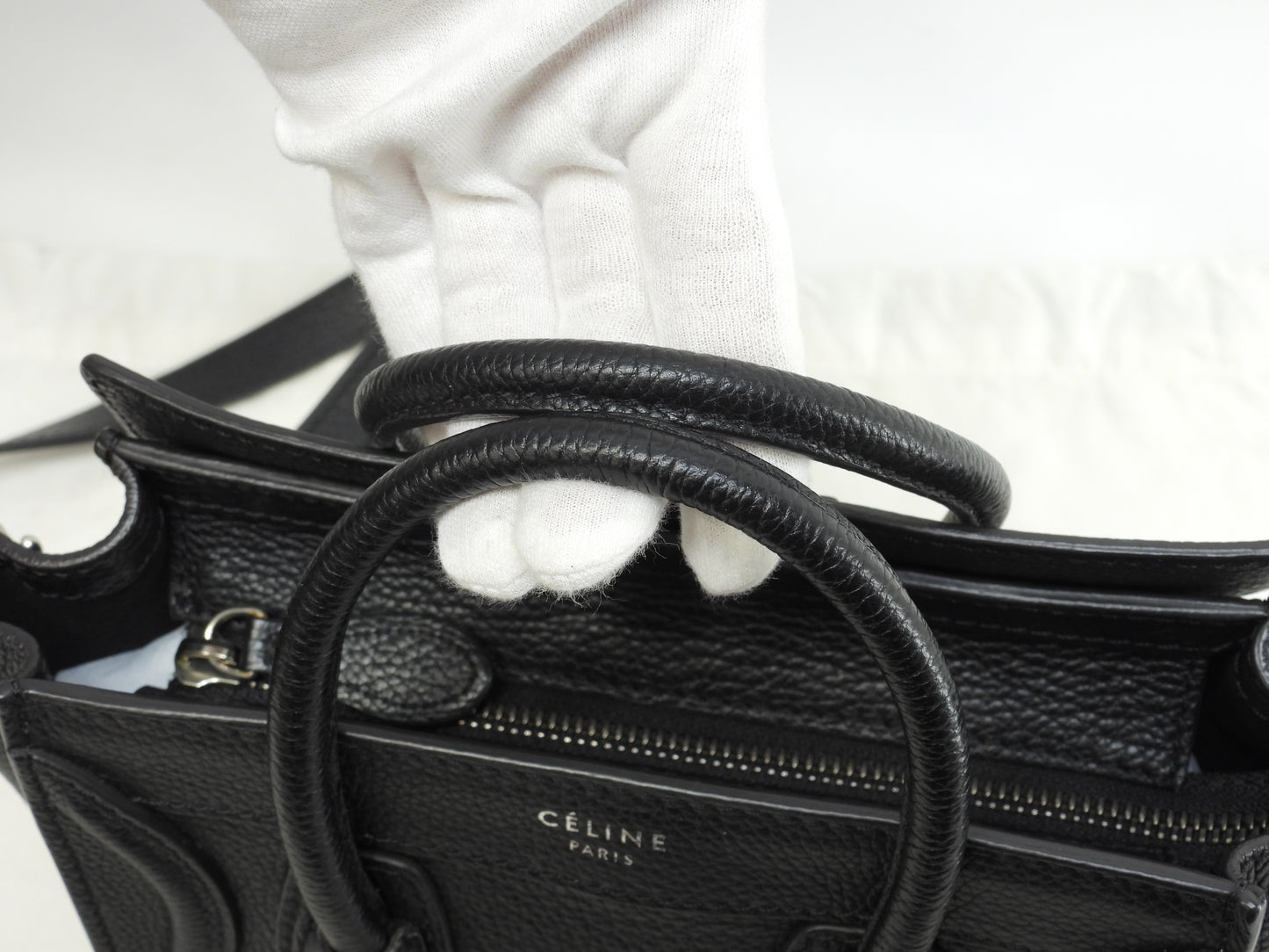 セリーヌ ラゲージナノ ドラムドレザー 黒 ポシェット ミニハンドバッグ 美品@S-VP-0172