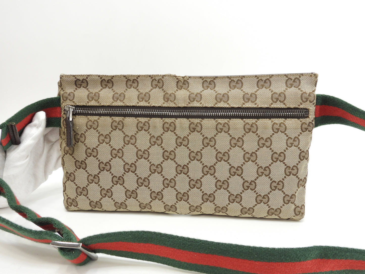 グッチ ボディバッグ GGシュプリーム コットン革茶 ヴェビング ベルトバッグ@ 14