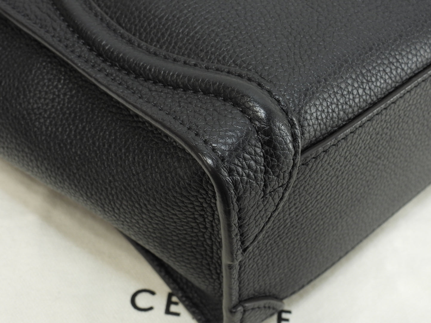 セリーヌ ラゲージナノ ドラムドレザー 黒 ポシェット ミニハンドバッグ 美品@S-VP-0172