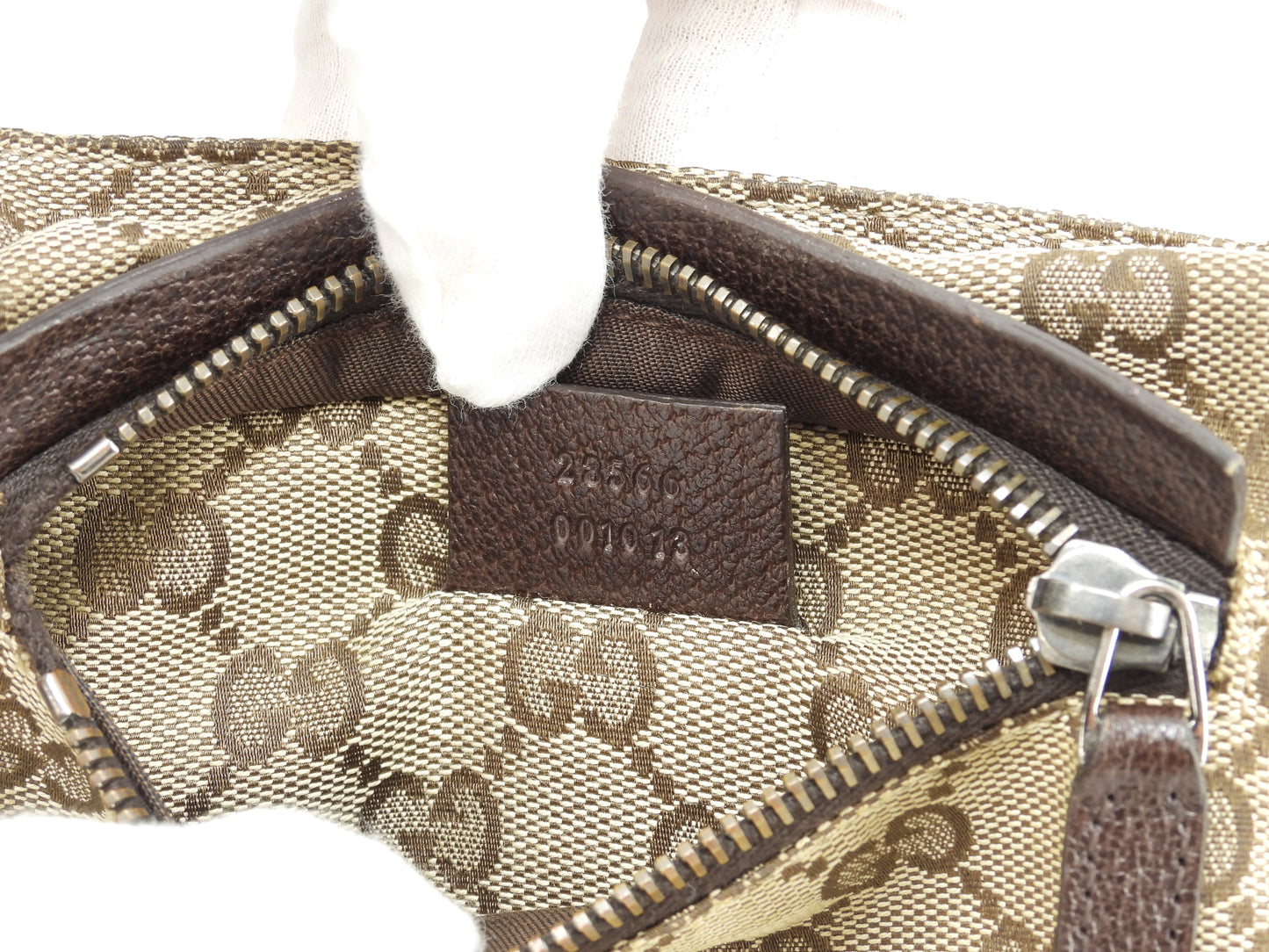 グッチ ボディバッグ GGシュプリーム コットン革茶 ヴェビング ベルトバッグ@ 14