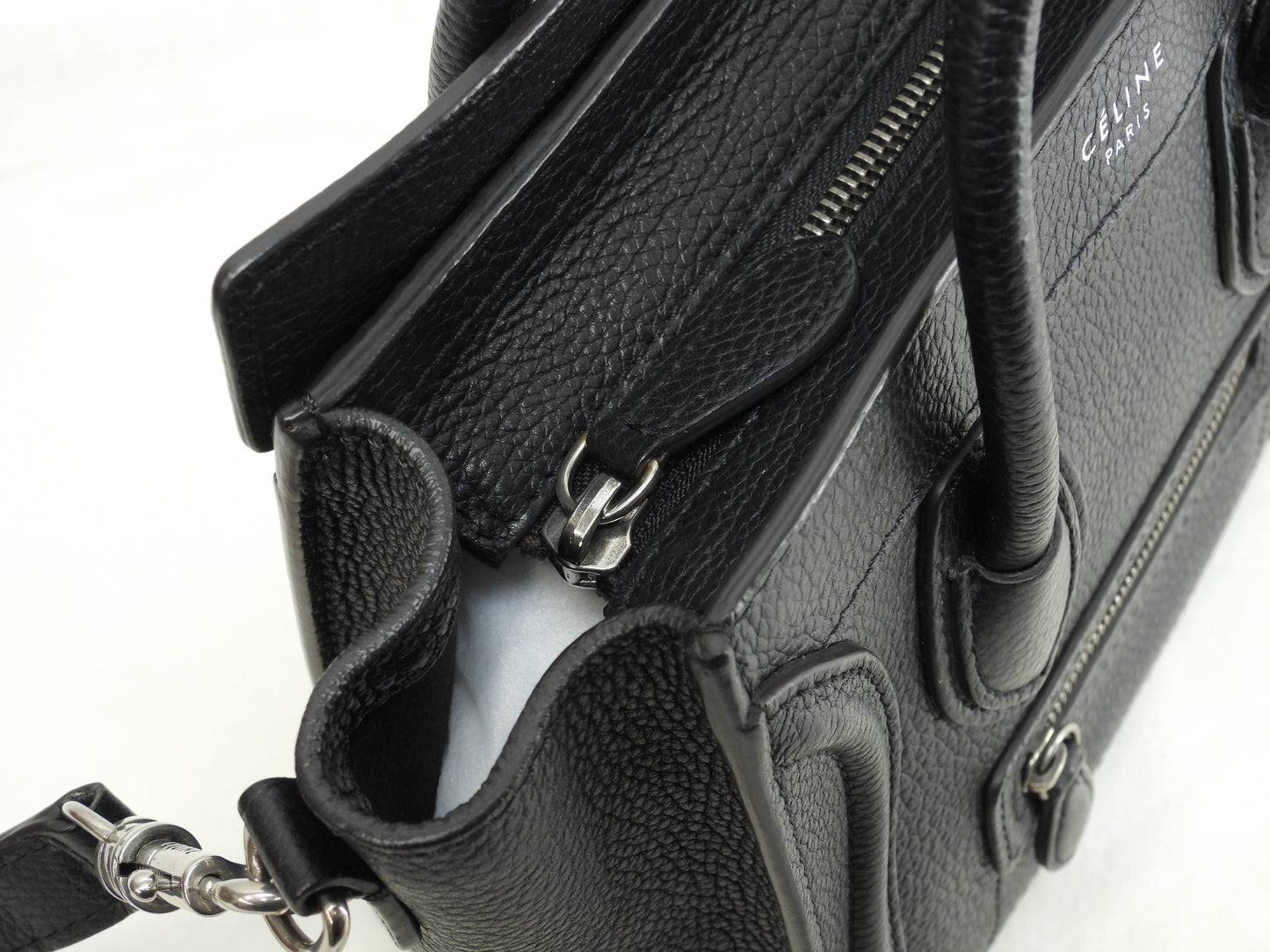 セリーヌ ラゲージナノ ドラムドレザー 黒 ポシェット ミニハンドバッグ 美品@S-VP-0172