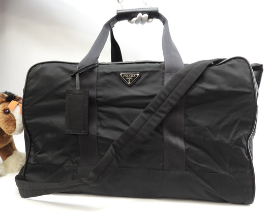 プラダ s付ボストンバッグ大 三角プレート ナイロン革黒 トラベルバッグ 旅行用@56 2