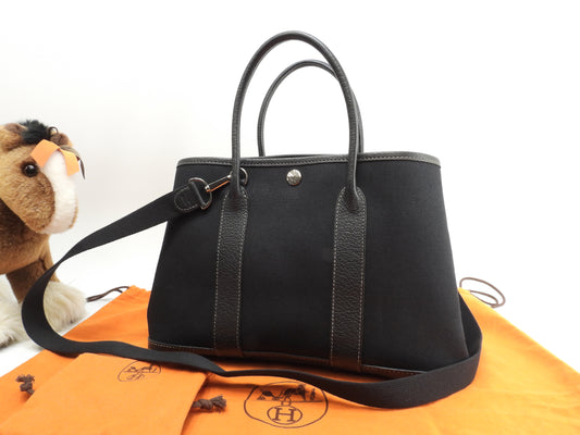 エルメス ガーデンパーティTPM トワルオフィシェ 黒 s付ハンドバッグ 美品@□H 13