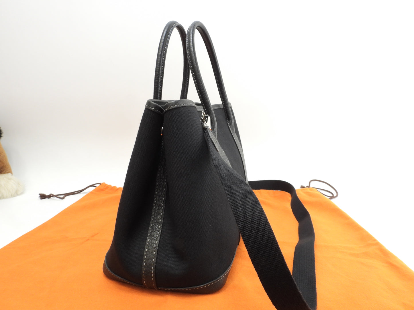 エルメス ガーデンパーティTPM トワルオフィシェ 黒 s付ハンドバッグ 美品@□H 13