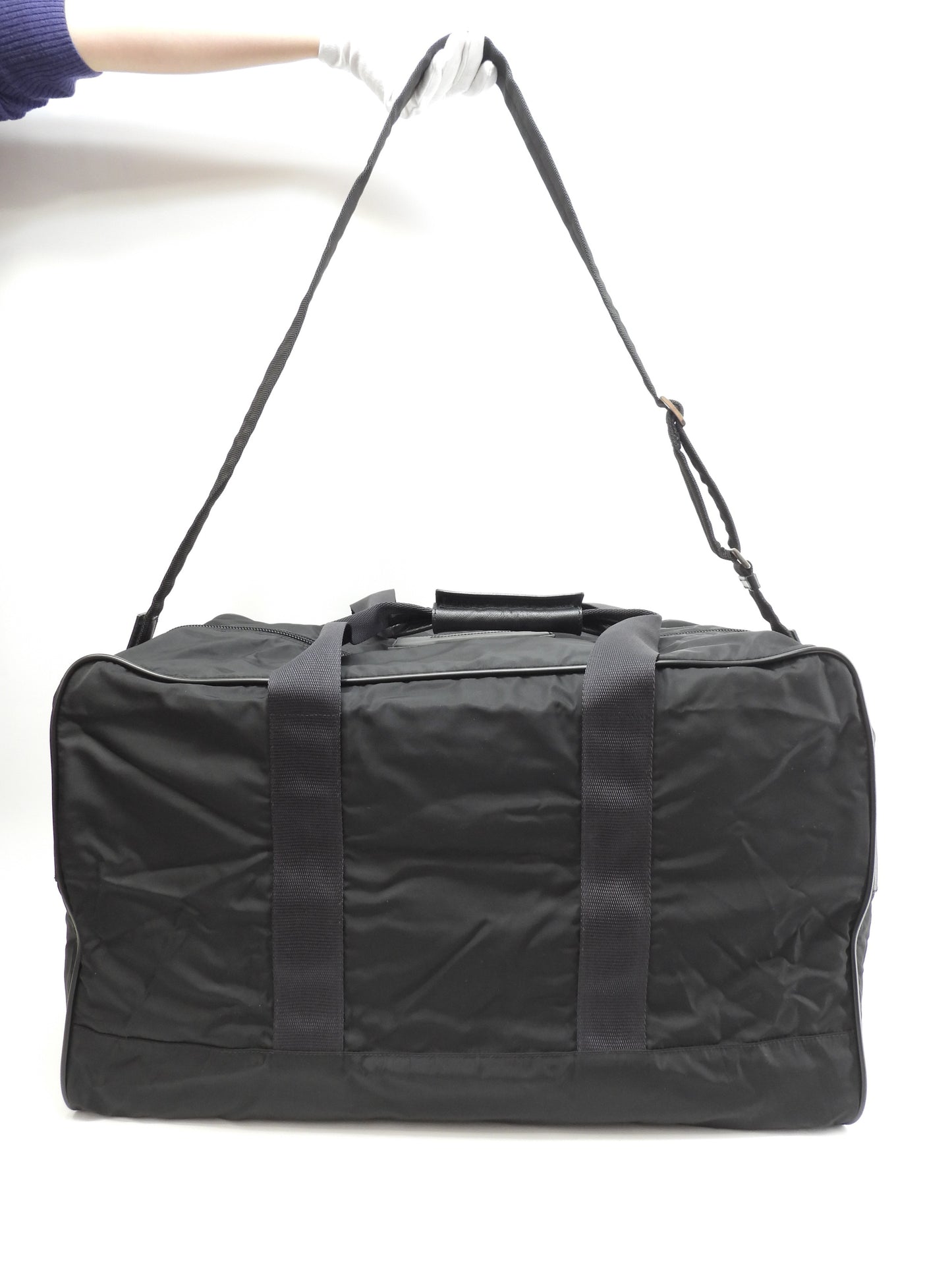 プラダ s付ボストンバッグ大 三角プレート ナイロン革黒 トラベルバッグ 旅行用@56 2