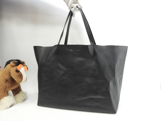 セリーヌ カバホリゾンタル スムースレザー 黒 トートバッグ ショルダーバッグ大@U-CU-0123