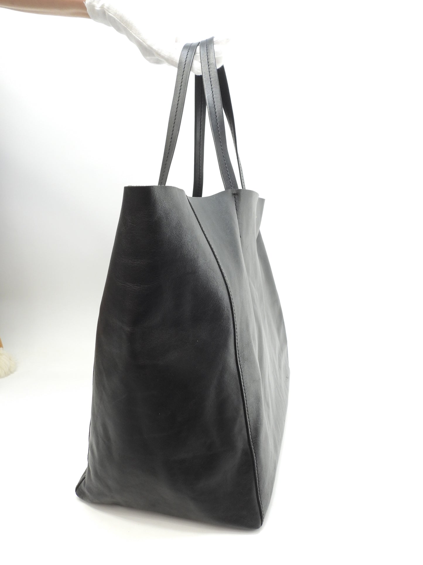 セリーヌ カバホリゾンタル スムースレザー 黒 トートバッグ ショルダーバッグ大@U-CU-0123