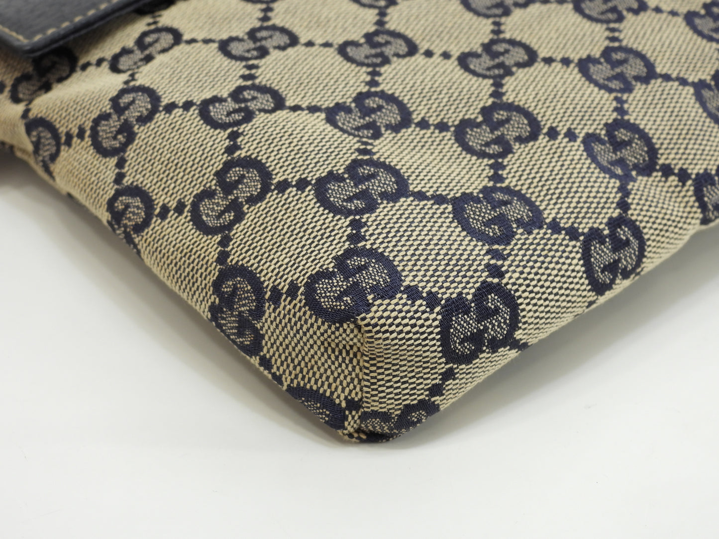 グッチ ベルトバッグ GGシュプリーム コットン灰紺革 ボディバッグ ウエストバッグ 美品@ 15