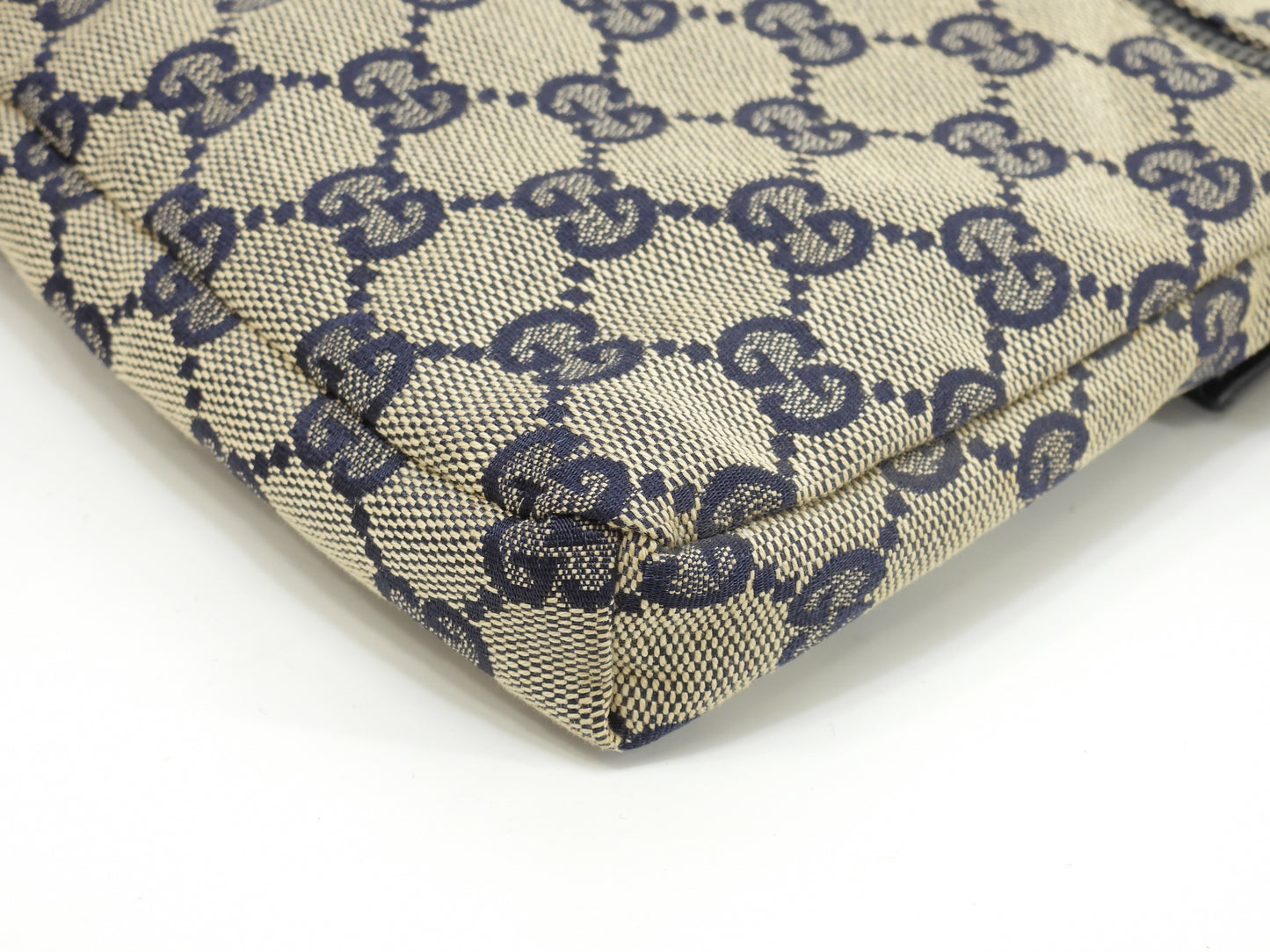 グッチ ベルトバッグ GGシュプリーム コットン灰紺革 ボディバッグ ウエストバッグ 美品@ 15