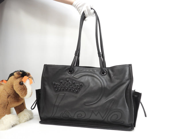 ロエベ トートバッグ ショッパー大 レザー黒 ショルダーバッグ 美品@290607