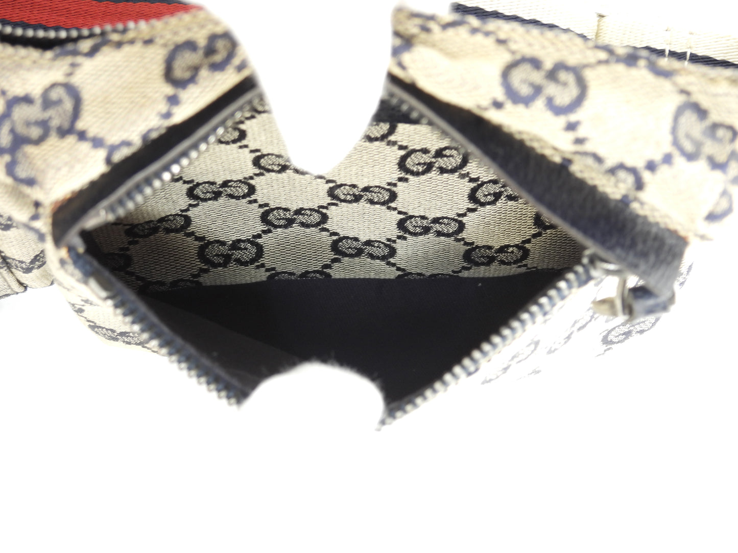グッチ ベルトバッグ GGシュプリーム コットン灰紺革 ボディバッグ ウエストバッグ 美品@ 15