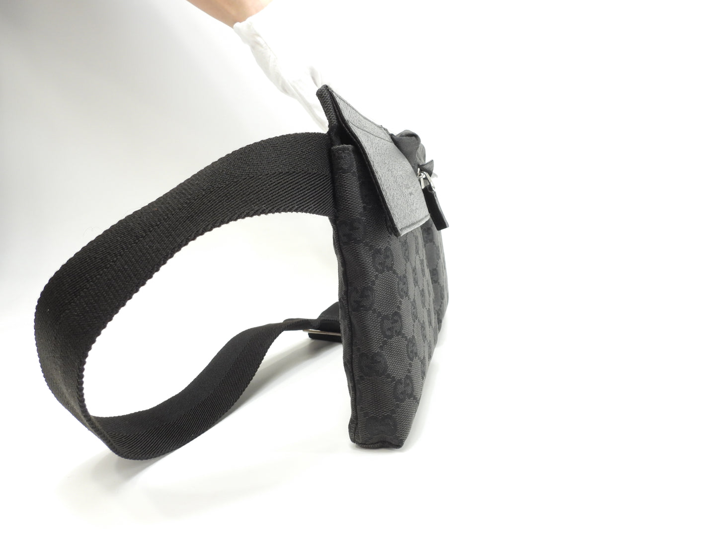 グッチ ベルトバッグ GGシュプリーム コットン黒革 ボディバッグ ウエストバッグ 美品@ 16