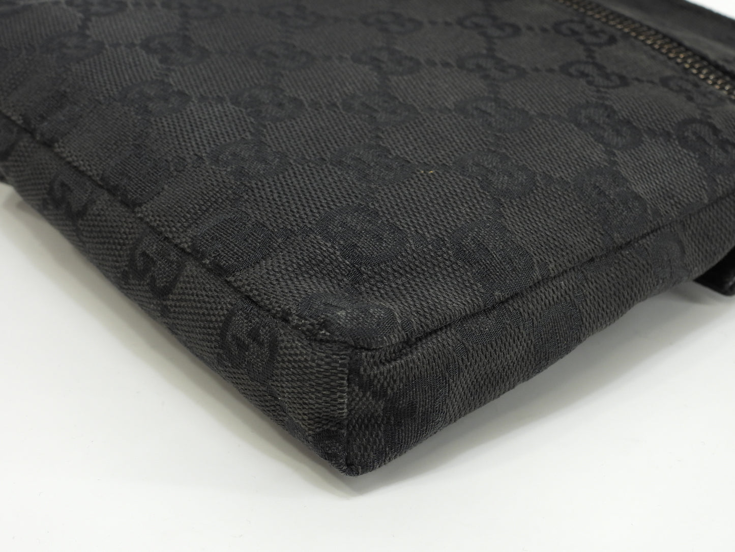 グッチ ベルトバッグ GGシュプリーム コットン黒革 ボディバッグ ウエストバッグ 美品@ 16