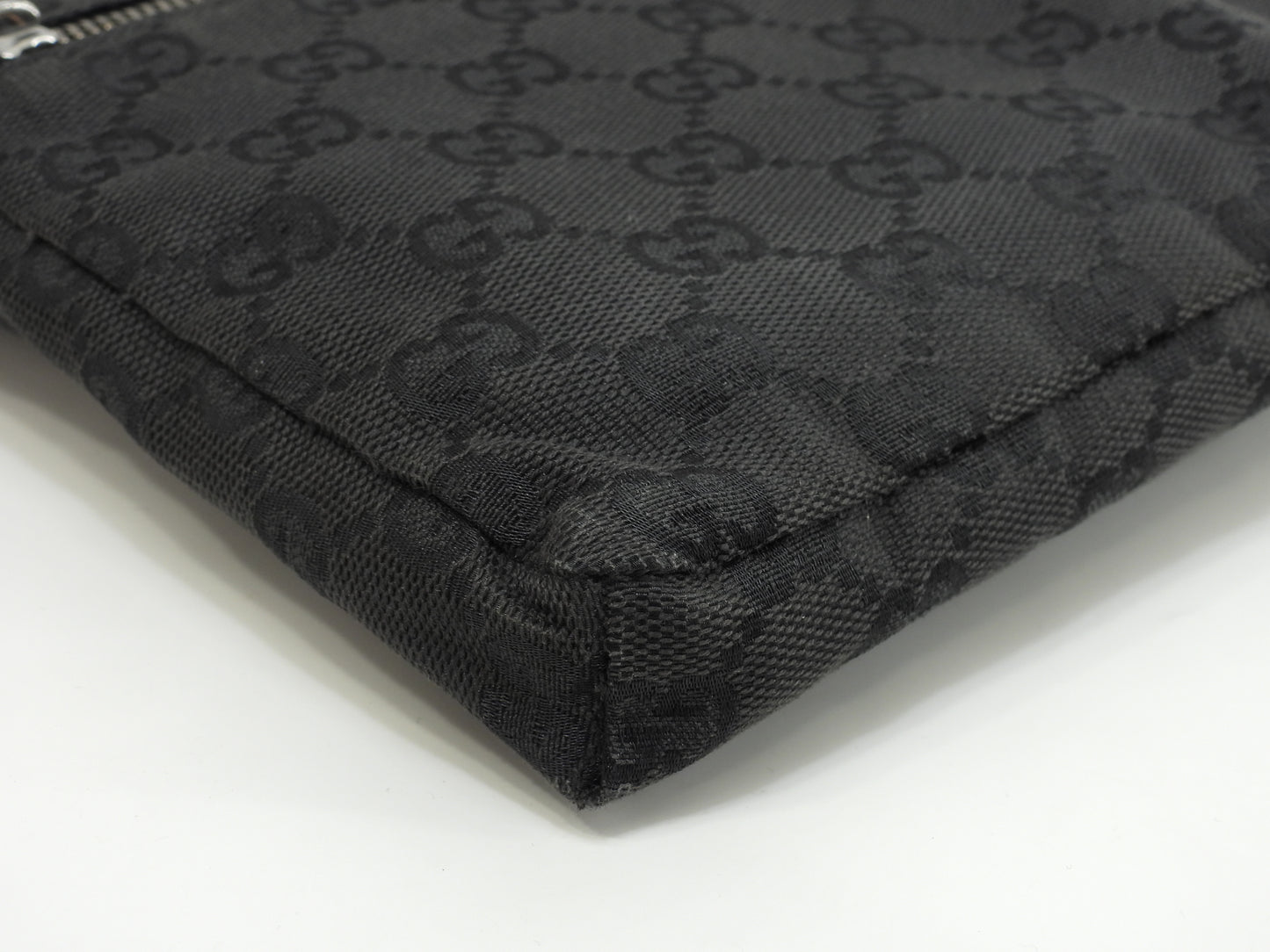 グッチ ベルトバッグ GGシュプリーム コットン黒革 ボディバッグ ウエストバッグ 美品@ 16