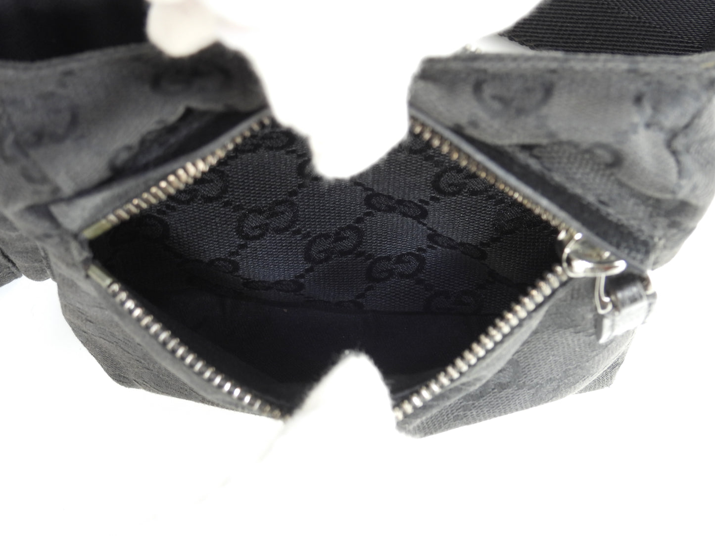 グッチ ベルトバッグ GGシュプリーム コットン黒革 ボディバッグ ウエストバッグ 美品@ 16